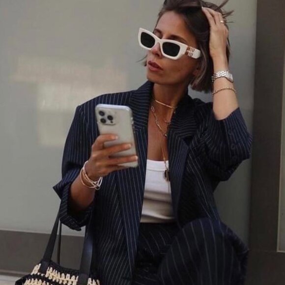 Miu Miu MU09WS 1425S0 Cat Eye Sunglasses – White/Dark Grey main image 4